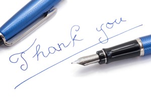 Thank you note on white background